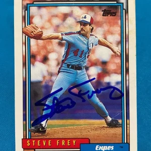 1992 TOPPS STEVE FREY MONTREAL EXPOS AUTOGRAPHED SIGNED CARD #174 W/COA
