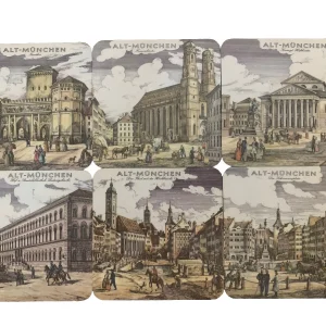 Alt-Monchen Schuberth  German Landmarks 6-pc COASTERS  Vtg MINT  B10