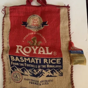 Empty Burlap 20 Lb. Bag ROYAL BASMATI RICE With Handles & Zipper Empty  Bag