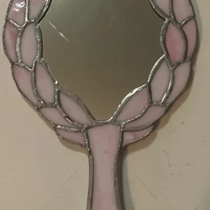 Vintage Stained Leaded Glass  Hand Mirror 10" x 6" READ B7