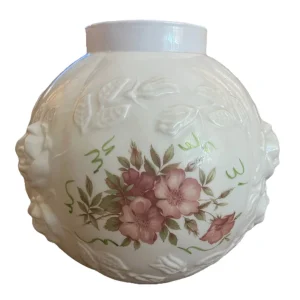 Hurricane Parlor Lamp Shade GWTW Embossed Puffy Wild Rose Milk Glass Vintage