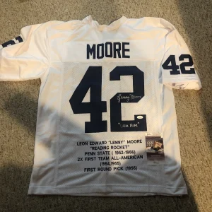PENN STATE NITTANY LIONS- LENNY MOORE SIGNED AUTOGRAPH STAT JERSEY JSA COA COLTS