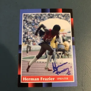 HERMAN FRAZIER USA OLYMPIC SPRINTER SIGNED AUTOGRAPH TRADING CARD COA GOLD MEDAL