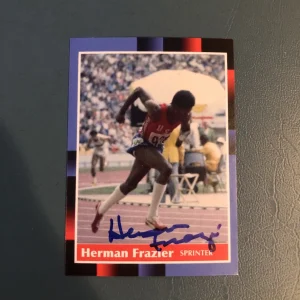 HERMAN FRAZIER USA OLYMPIC SPRINTER SIGNED AUTOGRAPH TRADING CARD COA GOLD MEDAL