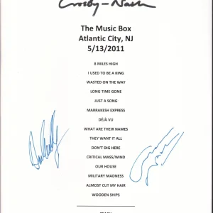 David Crosby & Graham Nash REAL hand SIGNED 8.5x11" Concert Set List COA #2
