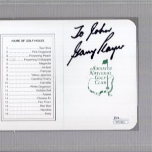 GARY PLAYER HAND SIGNED MASTERS SCORE CARD SIGNED TO JOHN PSA SLABBED