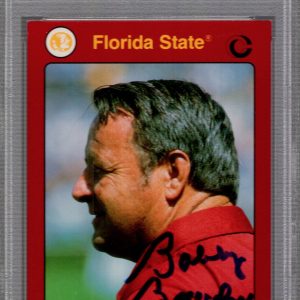 BOBBY BOWDEN HAND SIGNED 1991 FOOTBALL CARD      SEMINOLES COACH    PSA SLABBED