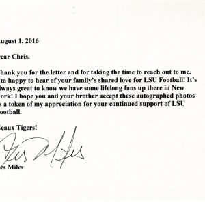 LES MILES HAND SIGNED LSU NOTECARD+COA FORMER LSU COACH TO CHRIS