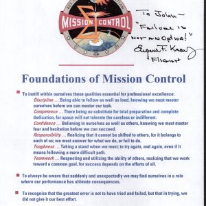 GENE KRANZ SIGNED 8x10 NASA FOUNDATIONS MISSION CONTROL      JSA COA     TO JOHN