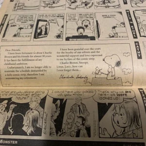 PEANUTS LAST COMIC STRIP LOT OF 3 SYRACUSE NY NEWSPAPERS          CHARLES SCHULZ