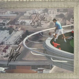 ROGER FEDERER+ANDRE AGASSI HAND SIGNED 8x10 COLOR PHOTO     RARE     PSA SLABBED