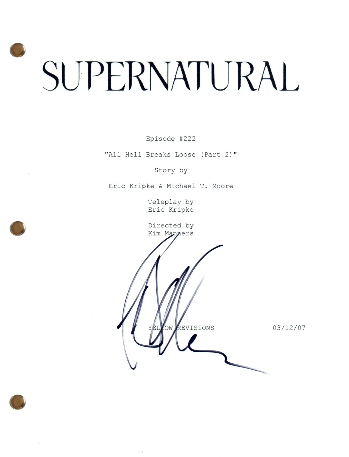 Jeffrey Dean Morgan SUPERNATURAL Signed Autograph Ep222 Script ...