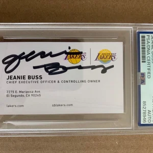 JEANIE BUSS HAND SIGNED LA LAKERS BUSINESS CARD      LAKERS CEO      PSA SLABBED