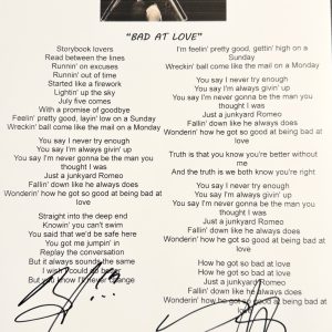 Brent Smith & Zach Myers Signed Autographed “Bad At Love” Lyric Sheet JSA COA