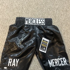 MERCILESS RAY MERCER SIGNED AUTOGRAPH BOXING TRUNKS JSA COA CHAMPION BOXER