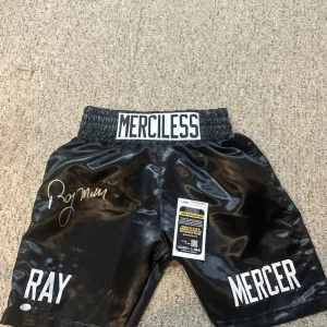 MERCILESS RAY MERCER SIGNED AUTOGRAPH BOXING TRUNKS JSA COA CHAMPION BOXER