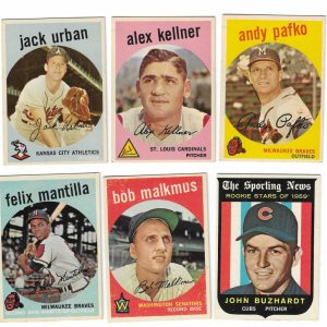 1959 Topps Baseball Lot (6) # 18 27 101 118 151 157 Pafko Mantilla EX/EX+