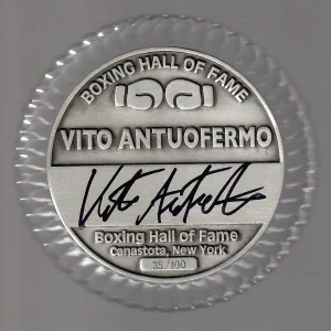 VITO ANTUOFERMO HAND SIGNED BOXING HOF PAPERWEIGHT+COA      VERY RARE     35/100