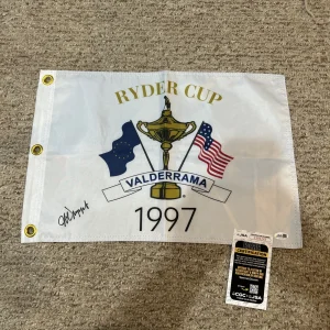 JEFF MAGGERT SIGNED AUTOGRAPH 1997 RYDER CUP PIN FLAG JSA COA VALDERRAMA GOLF