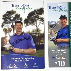 Retief Goosen REAL hand 2x SIGNED 2010 Championship Program and Bookmark COA
