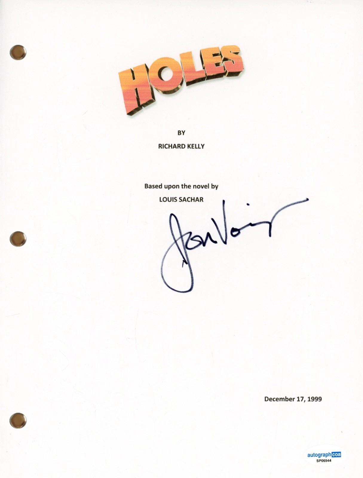Jon Hart Script Jon Voight Signed Autograph Holes Movie Script Full Screenplay 2003 ...