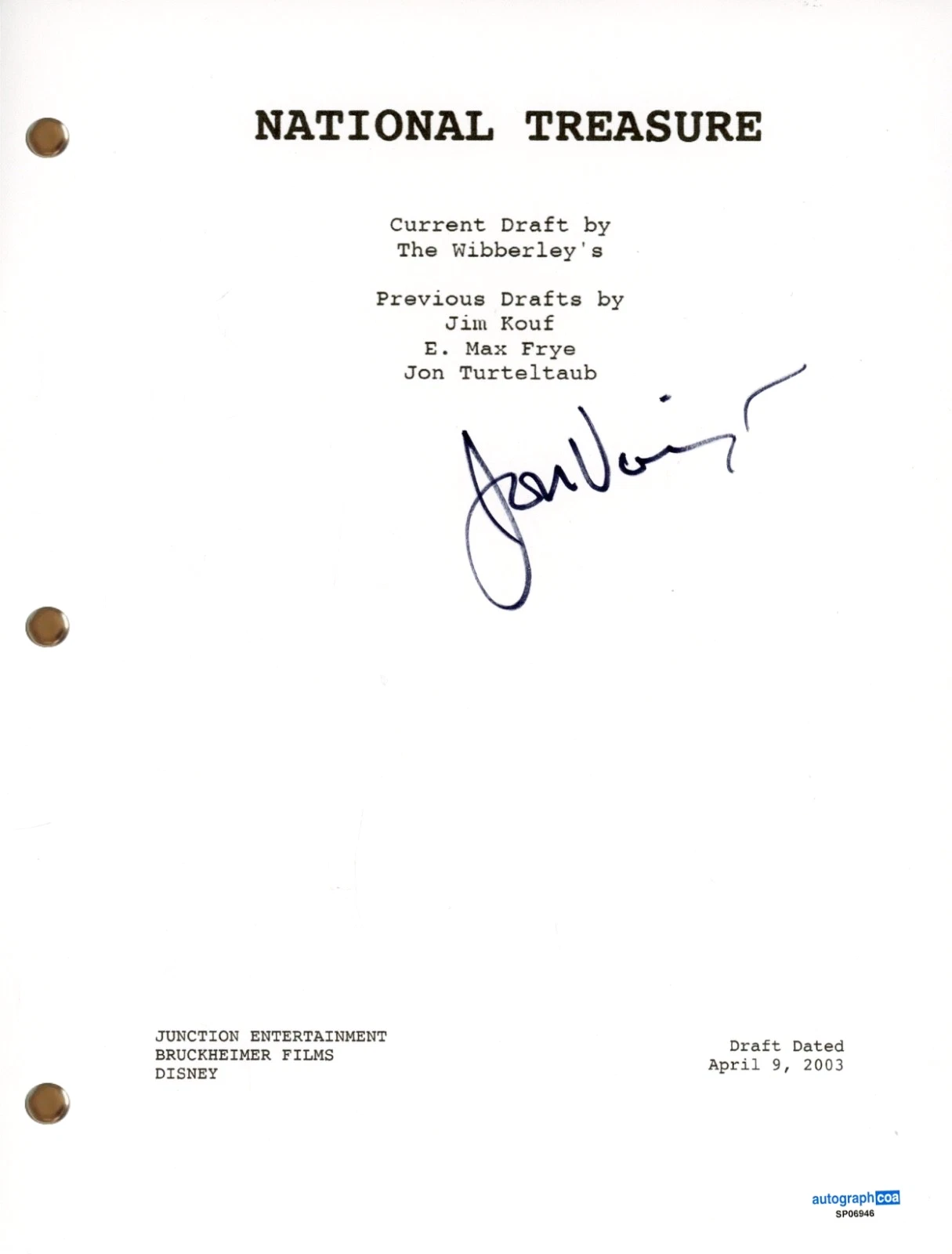 Jon Voight Signed Autograph National Treasure Movie Script Full