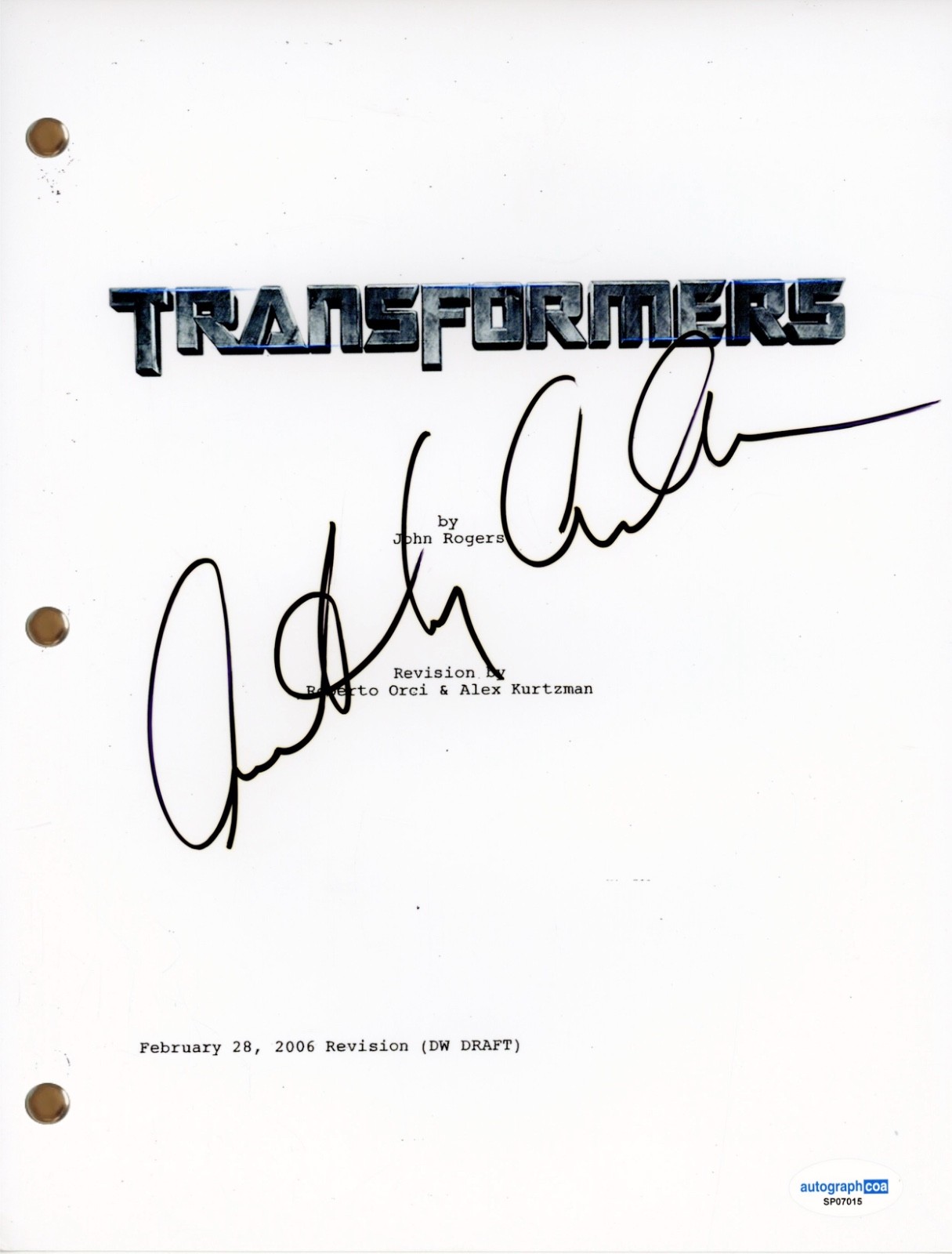 Anthony Anderson "Transformers" Signed Autograph Movie Script ...
