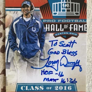 TONY DUNGY HAND SIGNED 2016 HOF PANINI FOOTBALL CARD+COA           TO SCOTT