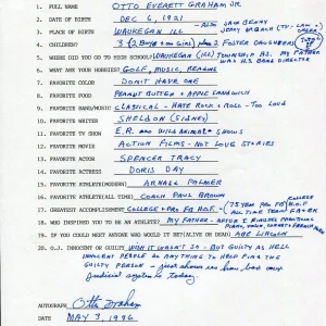 OTTO GRAHAM HAND SIGNED+FILLED OUT 20 QUESTIONS CLEVELAND BROWNS RARE HOF