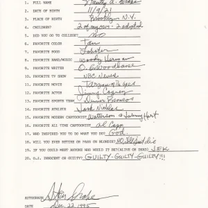 STAN DRAKE HAND SIGNED+FILLED OUT 20 QUESTIONS     BLONDIE CARTOONIST      JSA