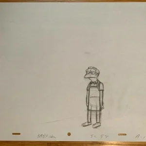SIMPSONS CARTOON ANIMATION ART PENCIL CEL DRAWING OF MOE THE BARTENDER     RARE