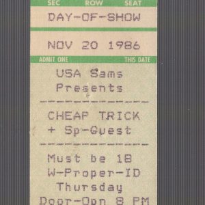 CHEAP TRICK USED TICKET STUB FROM 1986 SYRACUSE, NY CONCERT         DREAM POLICE
