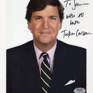 TUCKER CARLSON HAND SIGNED 8x10 COLOR PHOTO       SIGNED TO JOHN         PSA