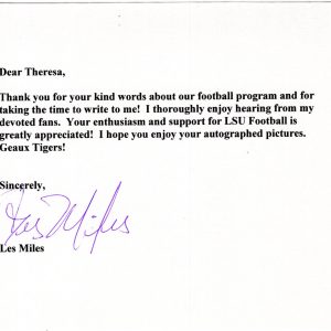 LES MILES HAND SIGNED LSU NOTECARD+COA FORMER LSU FOOTBALL COACH