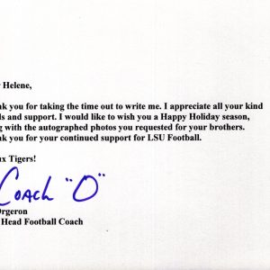 ED ORGERON HAND SIGNED LSU NOTECARD+COA FORMER LSU COACH COACH O