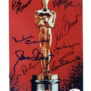 OSCAR STATUE SIGNED 8x10 COLOR PHOTO   8 SIGNED    JIMMY STEWART+LOREN   JSA LOA
