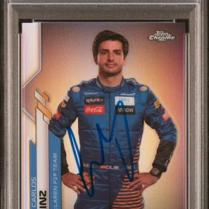 2020 Topps Chrome F1 #8 Carlos Sainz Refractor Rookie Auto Psa 8/GEM MINT 10 RC
