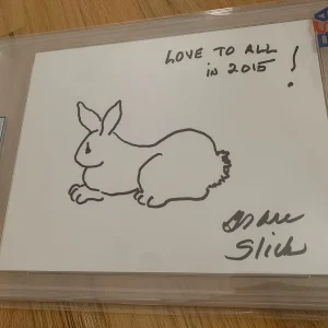 GRACE SLICK HAND SIGNED ORIGINAL "WHITE RABBIT" ARTWORK      JSA LOA+PSA SLABBED