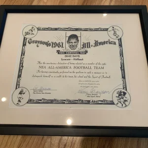ERNIE DAVIS PERSONALLY OWNED 1961 NEA ALL-AMERICA CERTIFICATE  SYRACUSE HEISMAN