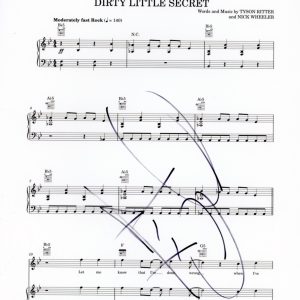 Tyson Ritter All American Rejects Signed Dirty Little Secret Sheet Music ACOA