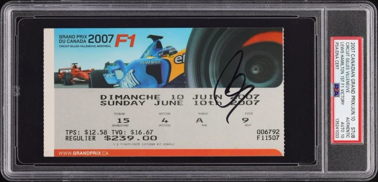 Lewis Hamilton Signed 2007 Canadian Grand Prix 1st F1 Victory Ticket PSA AUTO 10