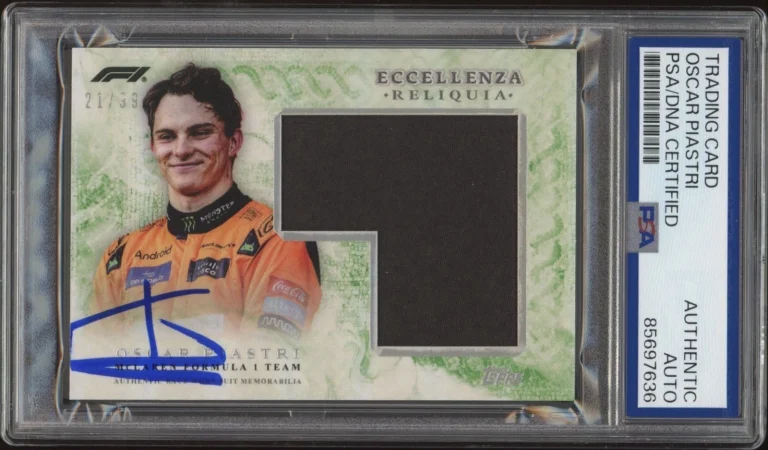 2024 Topps Eccellenza F1 Oscar Piastri Race Worn Suit Mem Green /99 PSA/DNA AUTO