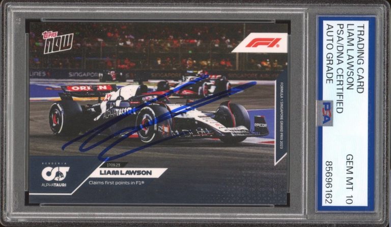 2023 Topps Now F1 #48 Liam Lawson Signed 1st Career F1 Points RC PSA GEM AUTO 10