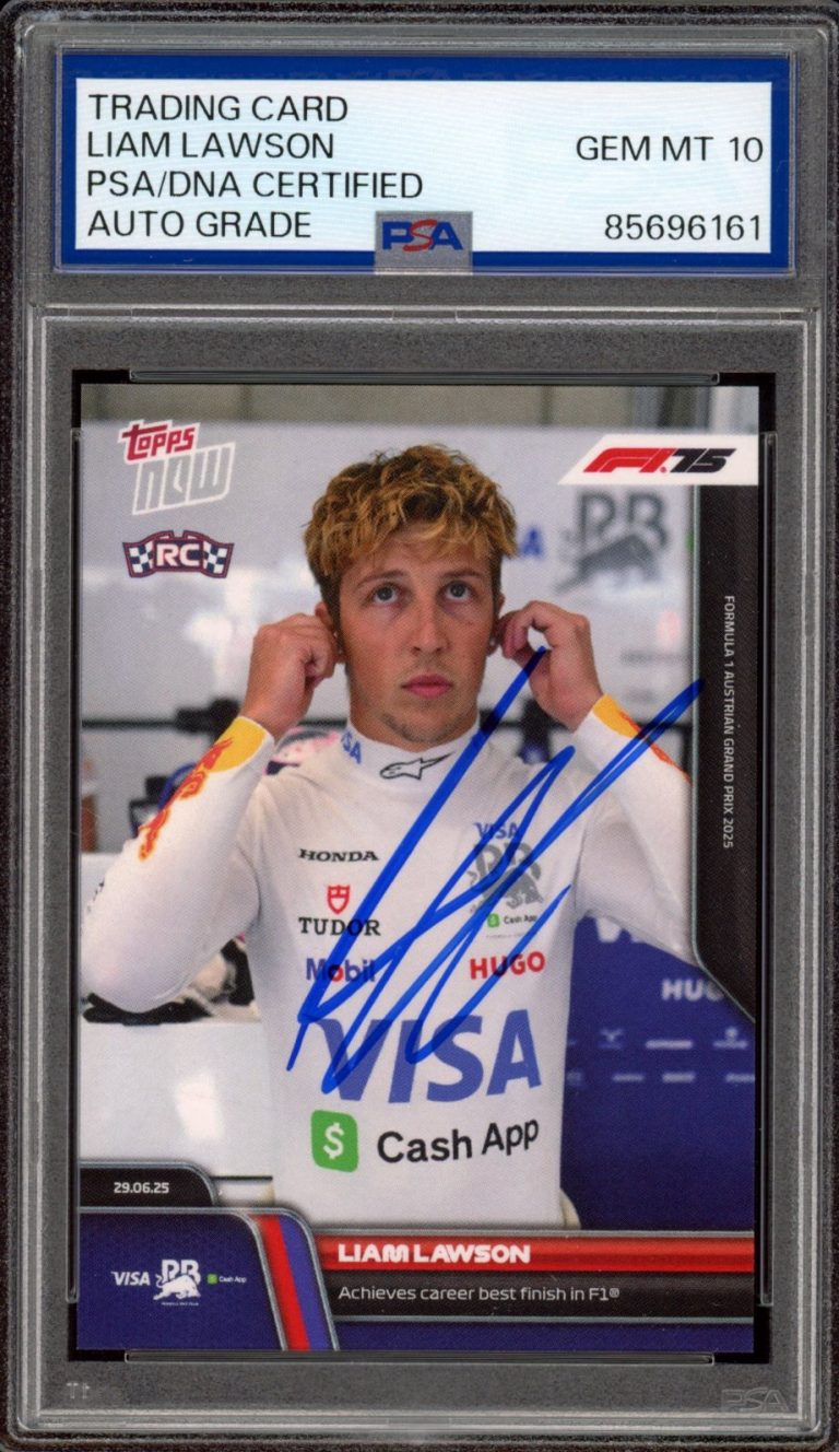 2025 Topps Now F1 #49 Liam Lawson Signed Austrian Grand Prix P6 RC PSA AUTO 10