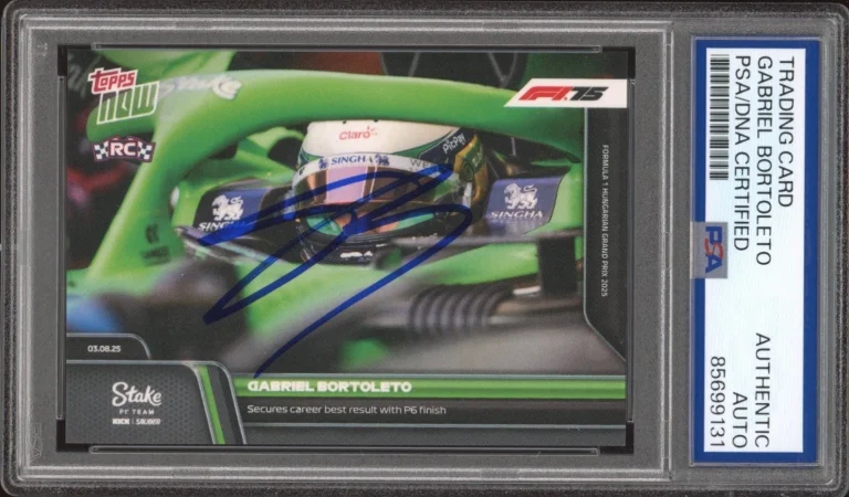 2025 Topps Now F1 #56 Gabriel Bortoleto Signed Hungarian GP P6 Rookie PSA AUTO
