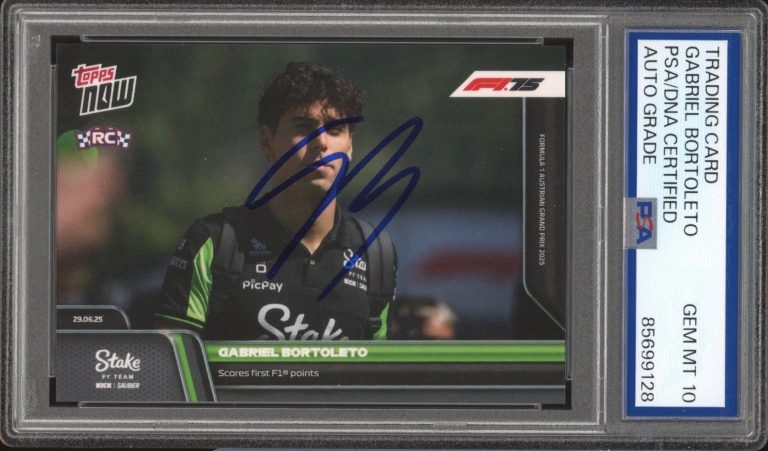 2025 Topps Now F1 #48 Gabriel Bortoleto Signed 1st F1 Points Rookie PSA AUTO 10