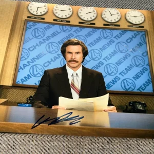 WILL FERRELL SIGNED AUTOGRAPH 11x14 PHOTO ANCHORMAN DESK BECKETT BAS COA D