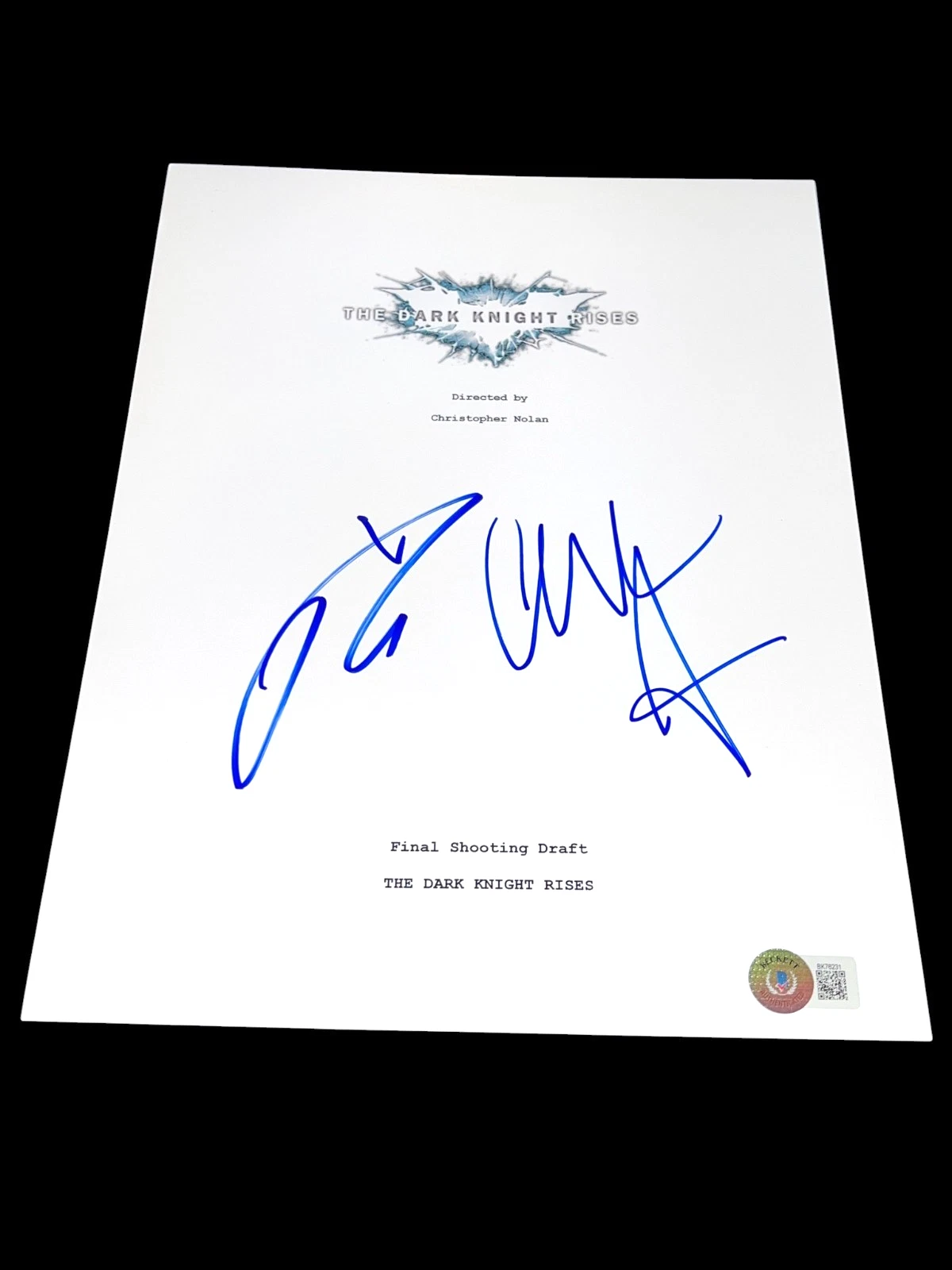 CHRISTIAN BALE TOM HARDY SIGNED MOVIE SCRIPT DARK KNIGHT RISES BECKETT ...
