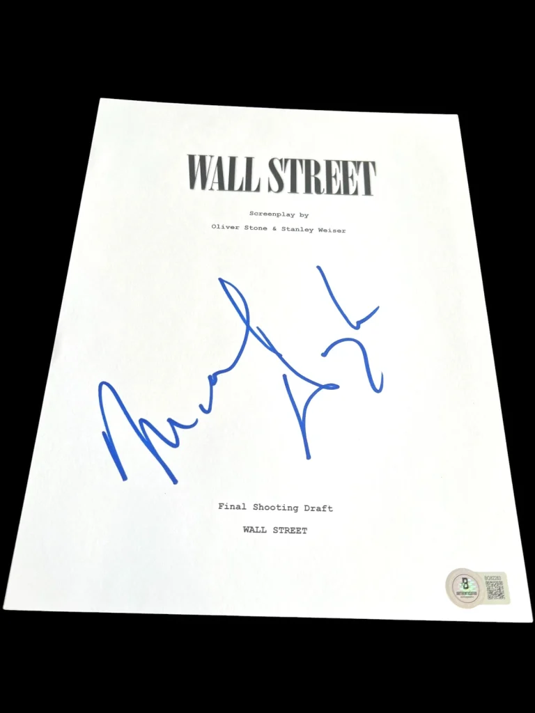 MICHAEL DOUGLAS SIGNED AUTOGRAPH MOVIE SCRIPT WALL STREET BECKETT BAS COA D