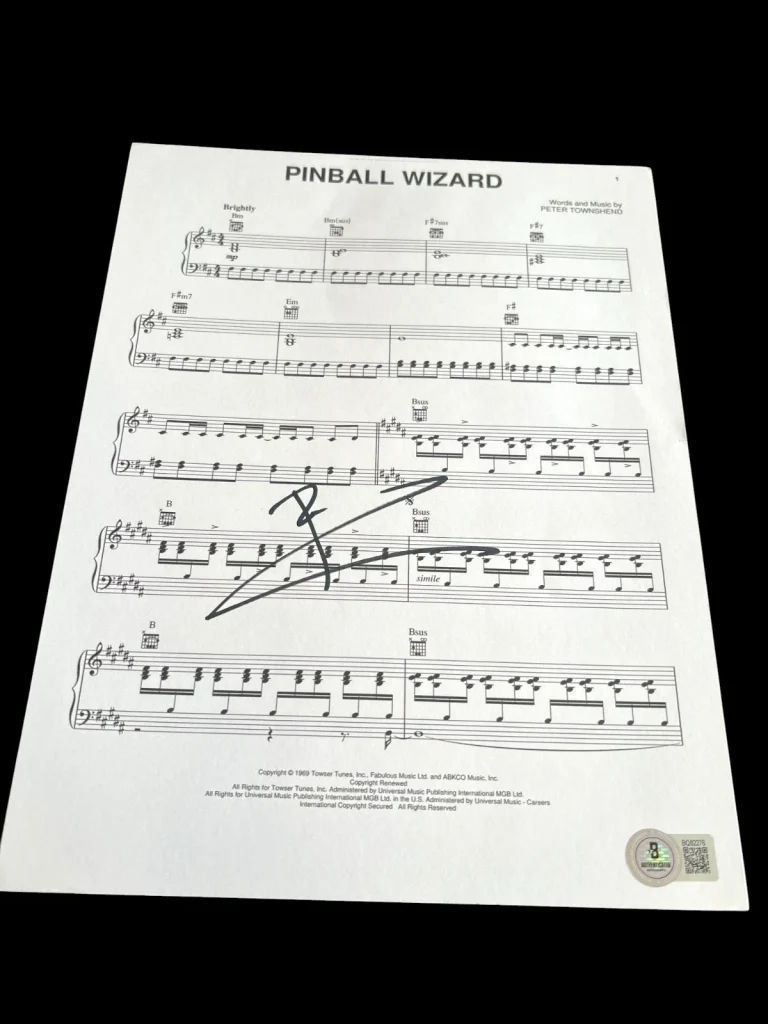 PETE TOWNSHEND SIGNED AUTOGRAPH SHEET MUSIC PINBALL WIZARD THE WHO BECKETT BAS E